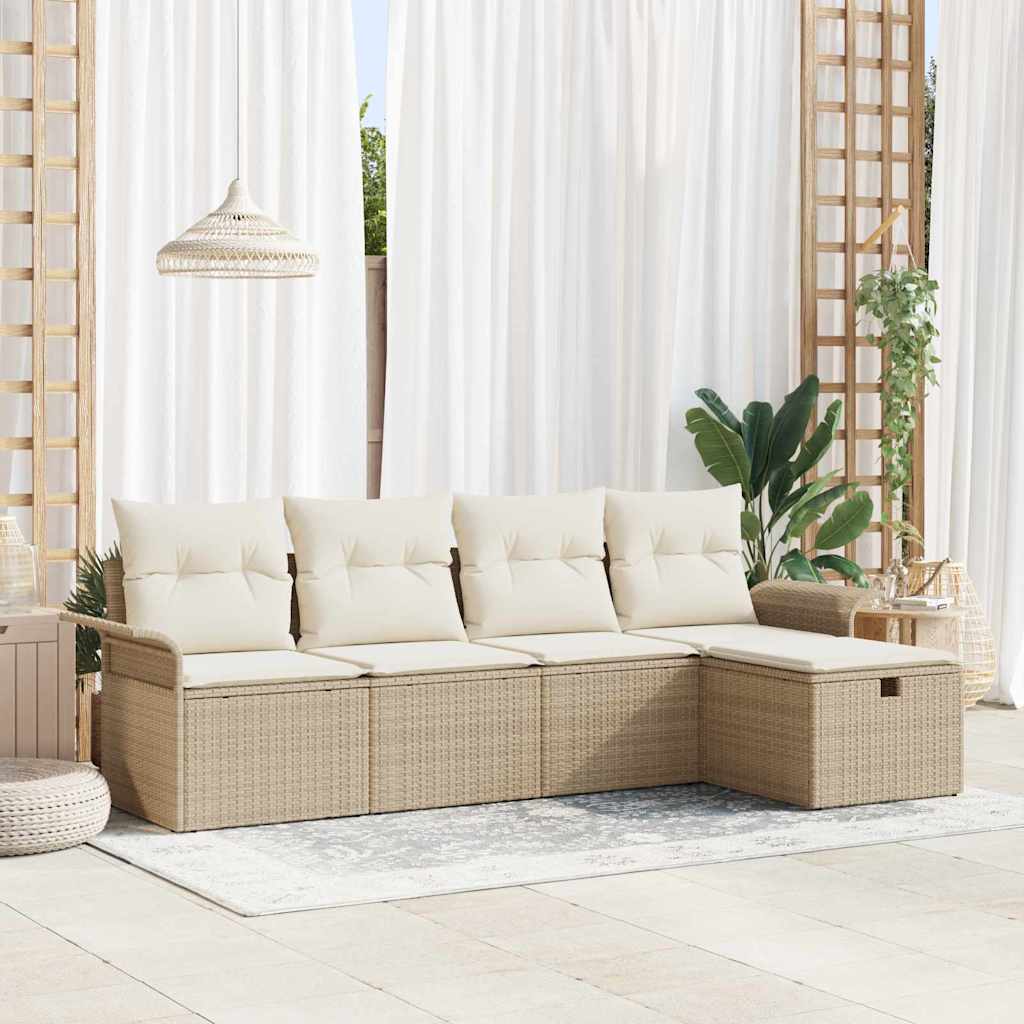 Set Divano da Giardino 5 pcs Beige e Crema polyrattan