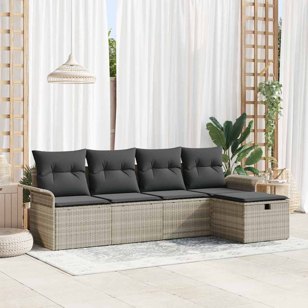 Set Divano da Giardino 5 pcs Grigio chiaro polyrattan