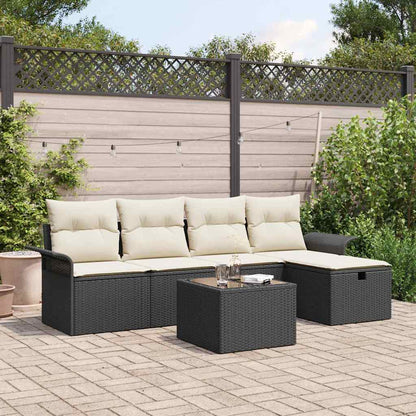 Set Divano da Giardino 6 pcs Nero e Crema polyrattan