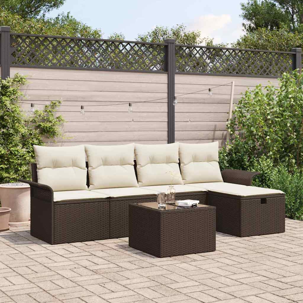 Set Divano da Giardino 6 pcs Marrone e Crema polyrattan