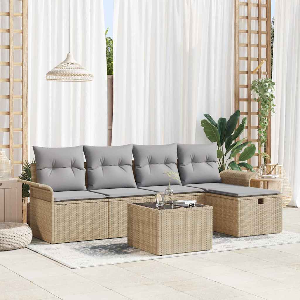 Set Divano da Giardino 6 pcs Beige e grigio chiaro polyrattan