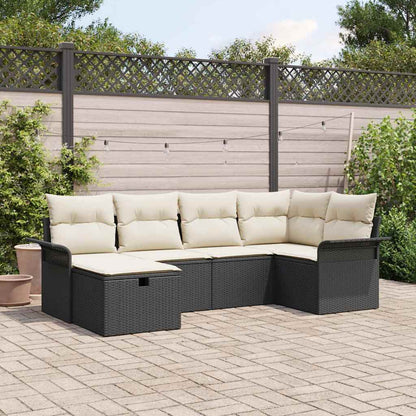 Set Divano da Giardino 6 pcs Nero e Crema polyrattan