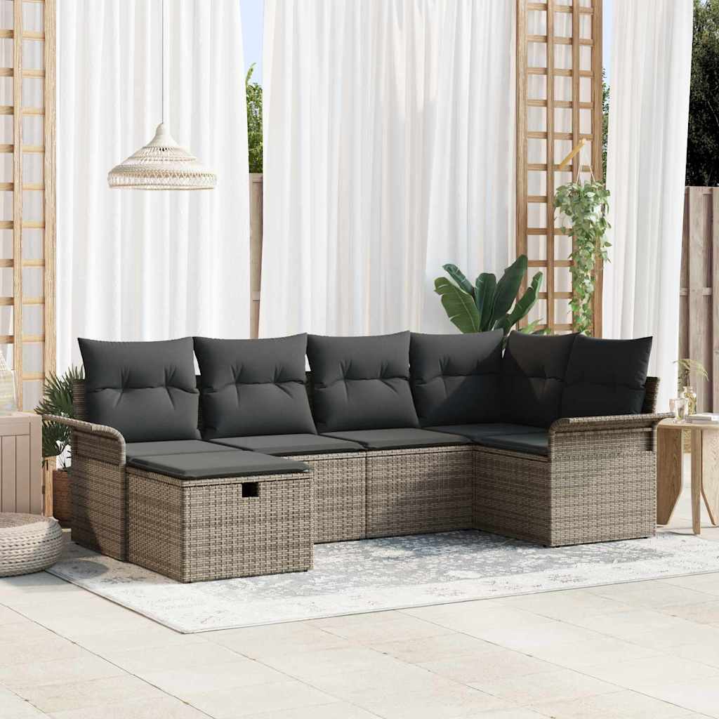 Set Divano da Giardino con cuscino 6 pcs Grigio polyrattan