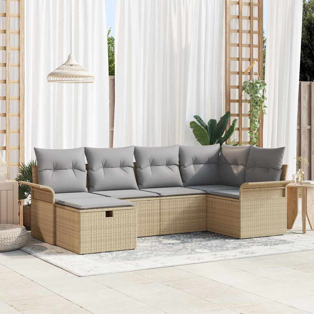 Set Divano da Giardino 6 pcs Beige e grigio chiaro polyrattan