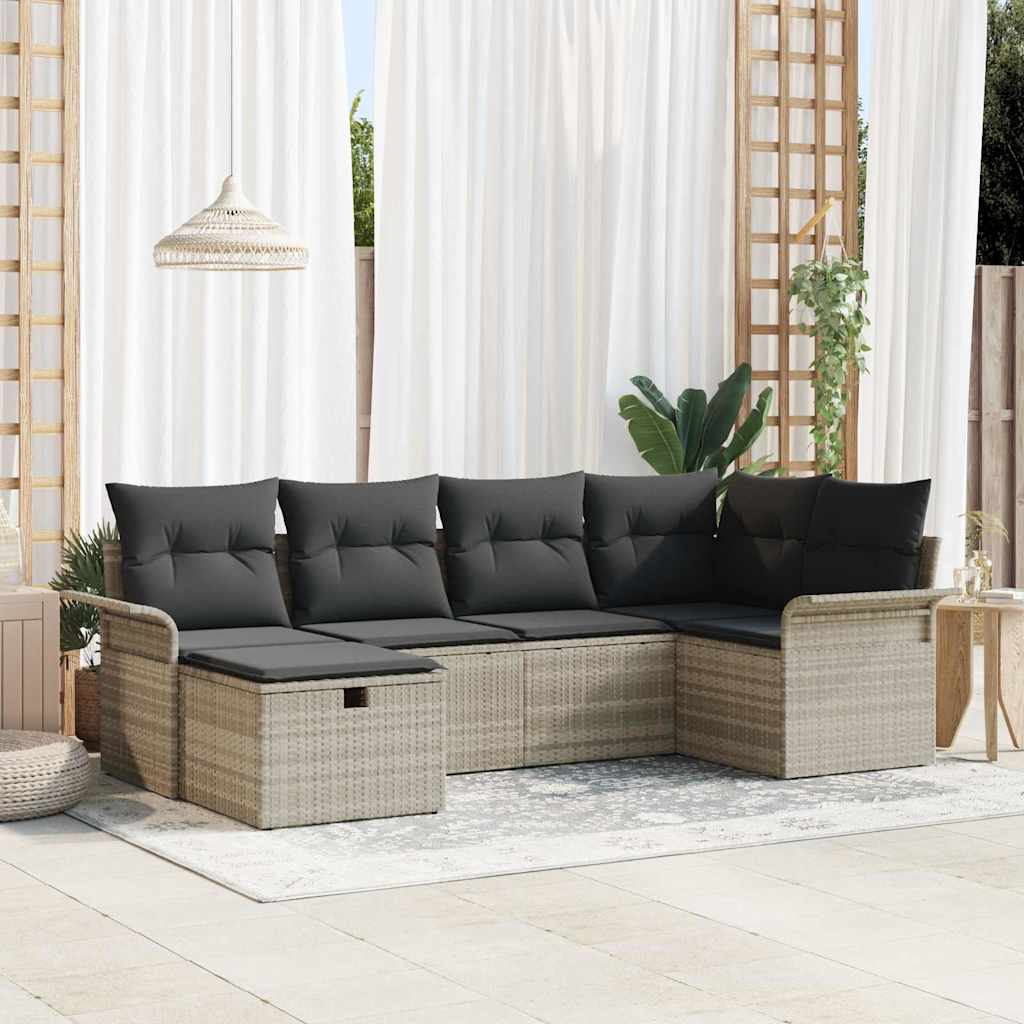 Set Divano da Giardino 6 pcs Grigio chiaro polyrattan