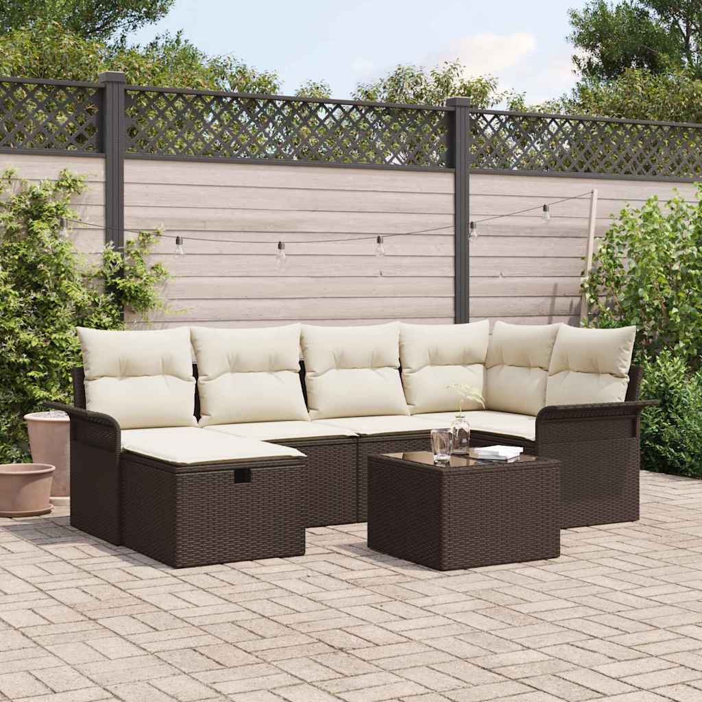 Set Divano da Giardino 7 pcs Marrone e Crema polyrattan