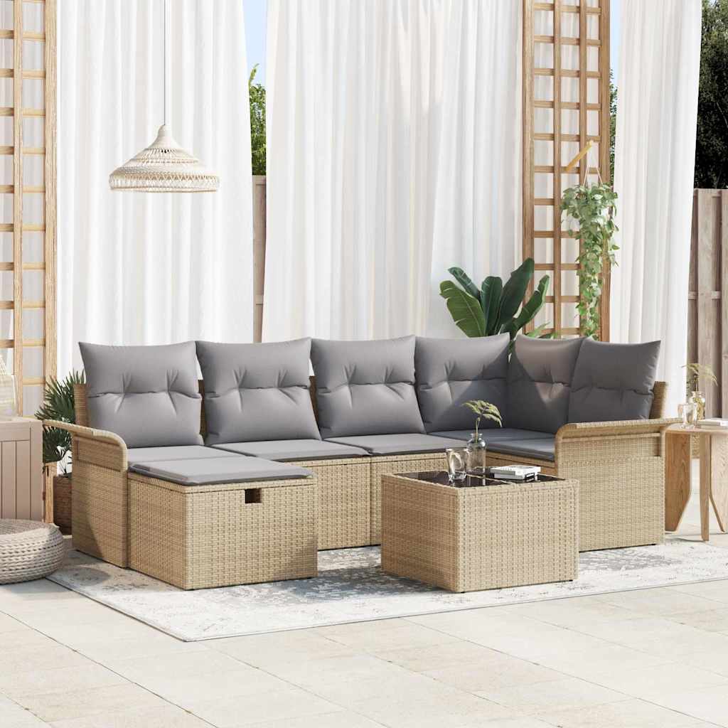 Set Divano da Giardino 7 pcs Beige e grigio chiaro polyrattan