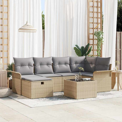 Set Divano da Giardino 7 pcs Beige e grigio chiaro polyrattan