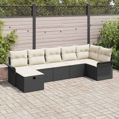 Set Divano da Giardino 7 pcs Nero e Crema polyrattan