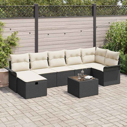 Set Divano da Giardino 8 pcs Nero e Crema polyrattan