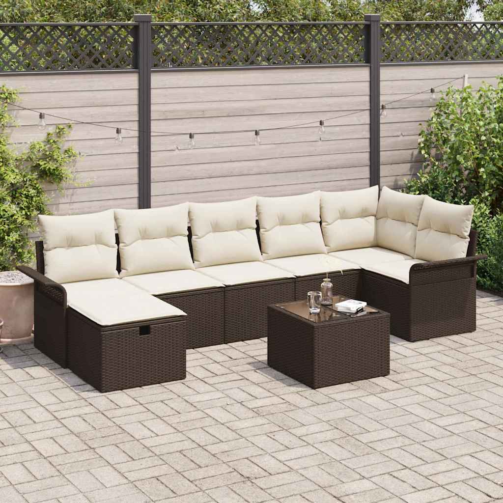 Set Divano da Giardino 8 pcs Marrone e Crema polyrattan