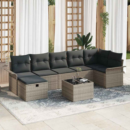 Set Divano da Giardino con cuscino 8 pcs Grigio polyrattan