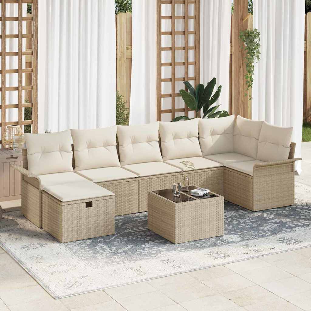 Set Divano da Giardino 8 pcs Beige e Crema polyrattan
