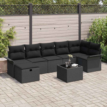 Set Divano da Giardino con cuscino 8 pcs Nero polyrattan