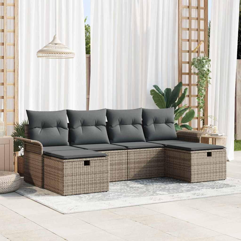 Set Divano da Giardino con cuscino 6 pcs Grigio polyrattan