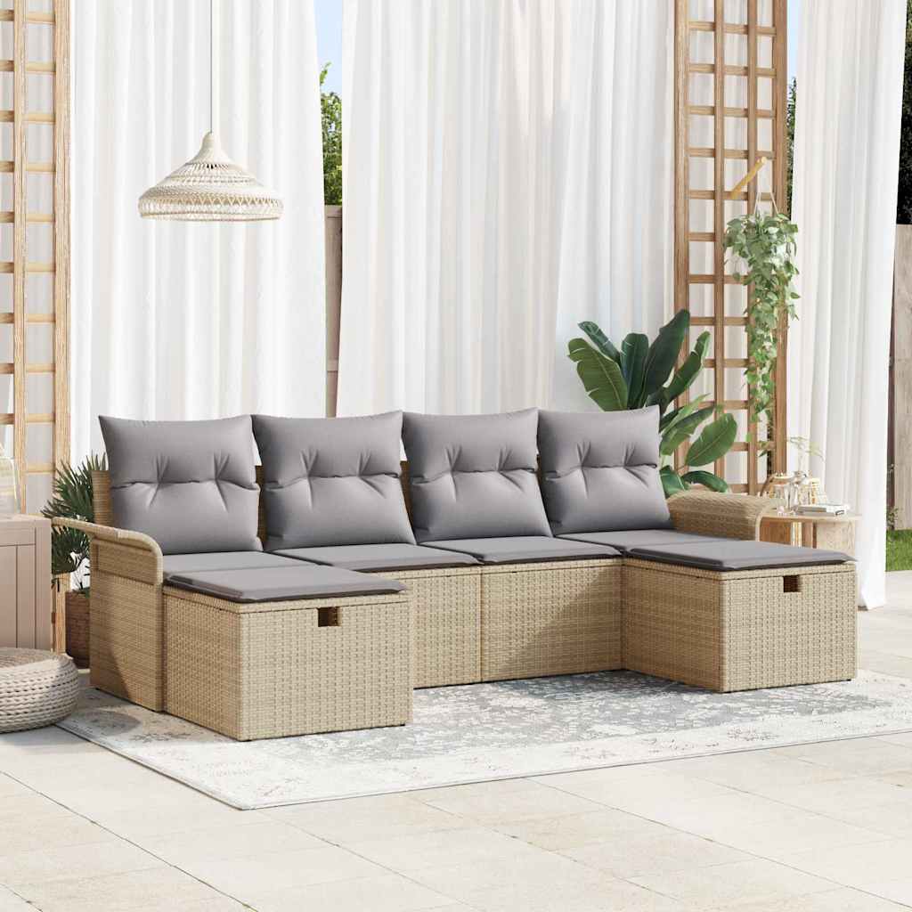 Set Divano da Giardino 6 pcs Beige e grigio chiaro polyrattan