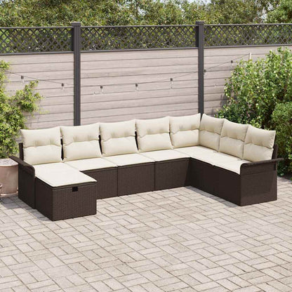 Set Divano da Giardino 8 pcs Marrone e Crema polyrattan
