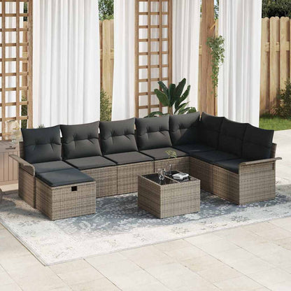 Set Divano da Giardino con cuscino 9 pcs Grigio polyrattan