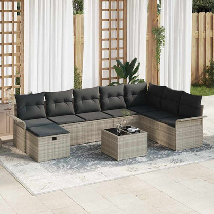 Set Divano da Giardino 9 pcs Grigio chiaro polyrattan