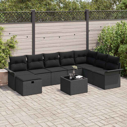 Set Divano da Giardino con cuscino 9 pcs Nero polyrattan