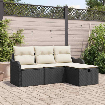 Set Divano da Giardino 4 pcs Nero e Crema polyrattan
