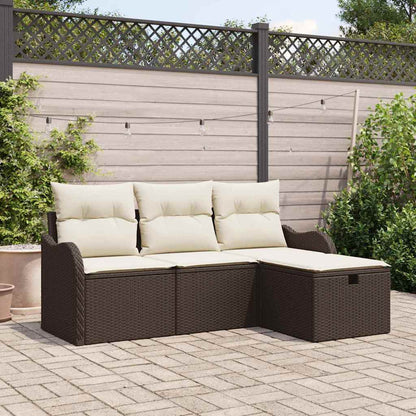 Set Divano da Giardino 4 pcs Marrone e Crema polyrattan