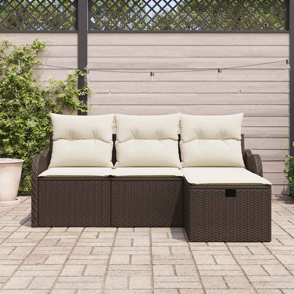 Set Divano da Giardino 4 pcs Marrone e Crema polyrattan