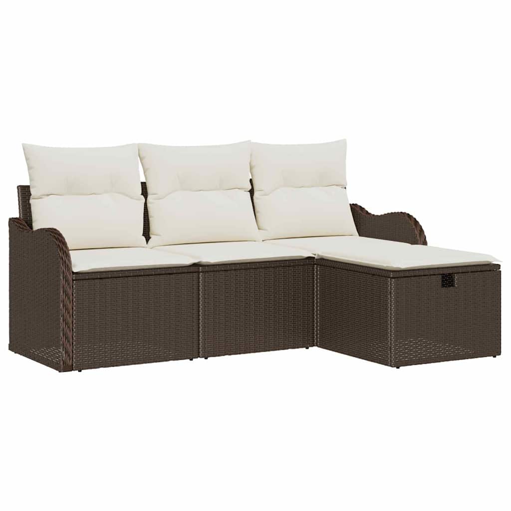 Set Divano da Giardino 4 pcs Marrone e Crema polyrattan