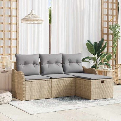 Set Divano da Giardino 4 pcs Beige e Grigio Chiaro polyrattan