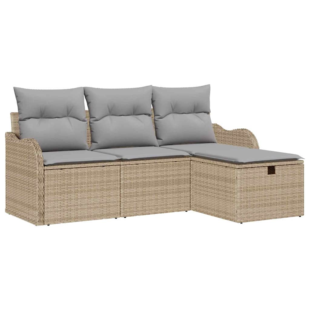 Set Divano da Giardino 4 pcs Beige e Grigio Chiaro polyrattan