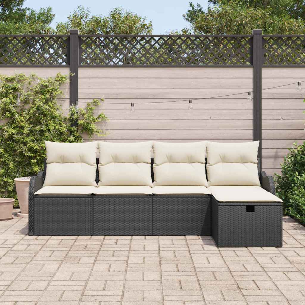Set Divano da Giardino 5 pcs Nero e crema Poly Rattan