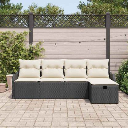 Set Divano da Giardino 5 pcs Nero e crema Poly Rattan