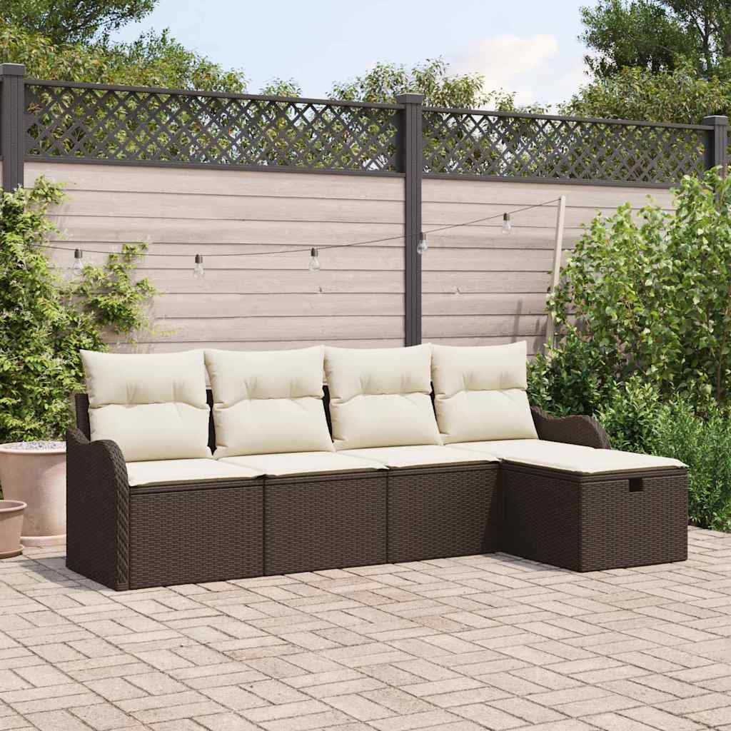 Set Divano da Giardino 5 pcs Marrone e crema Poly Rattan