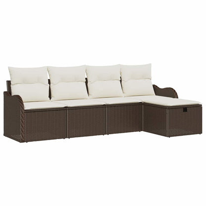 Set Divano da Giardino 5 pcs Marrone e crema Poly Rattan