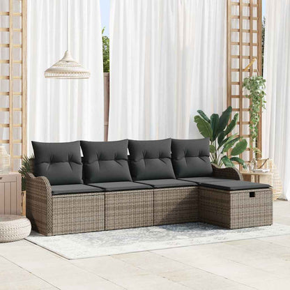 Set Divano da Giardino con cuscino 5 pcs Grigio polyrattan