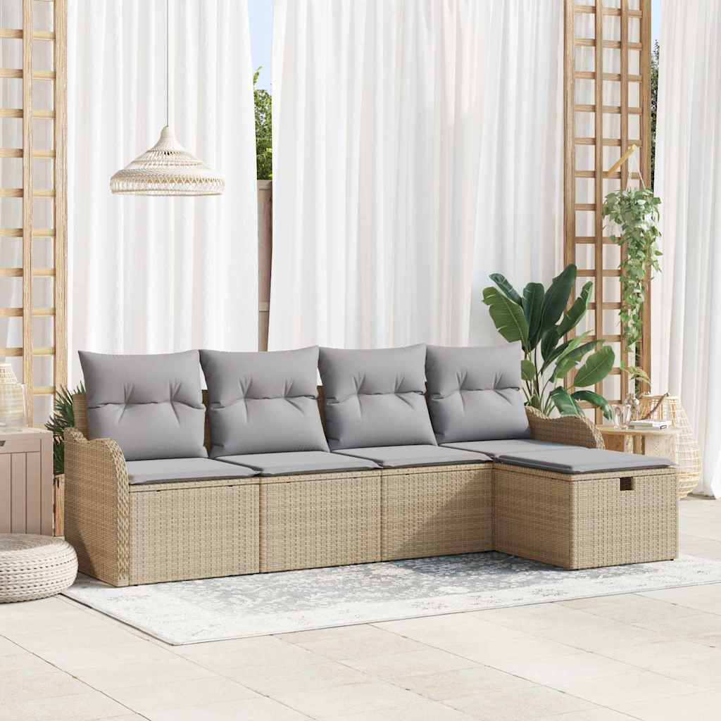 Set Divano da Giardino 5 pcs beige e grigio chiaro Poly Rattan