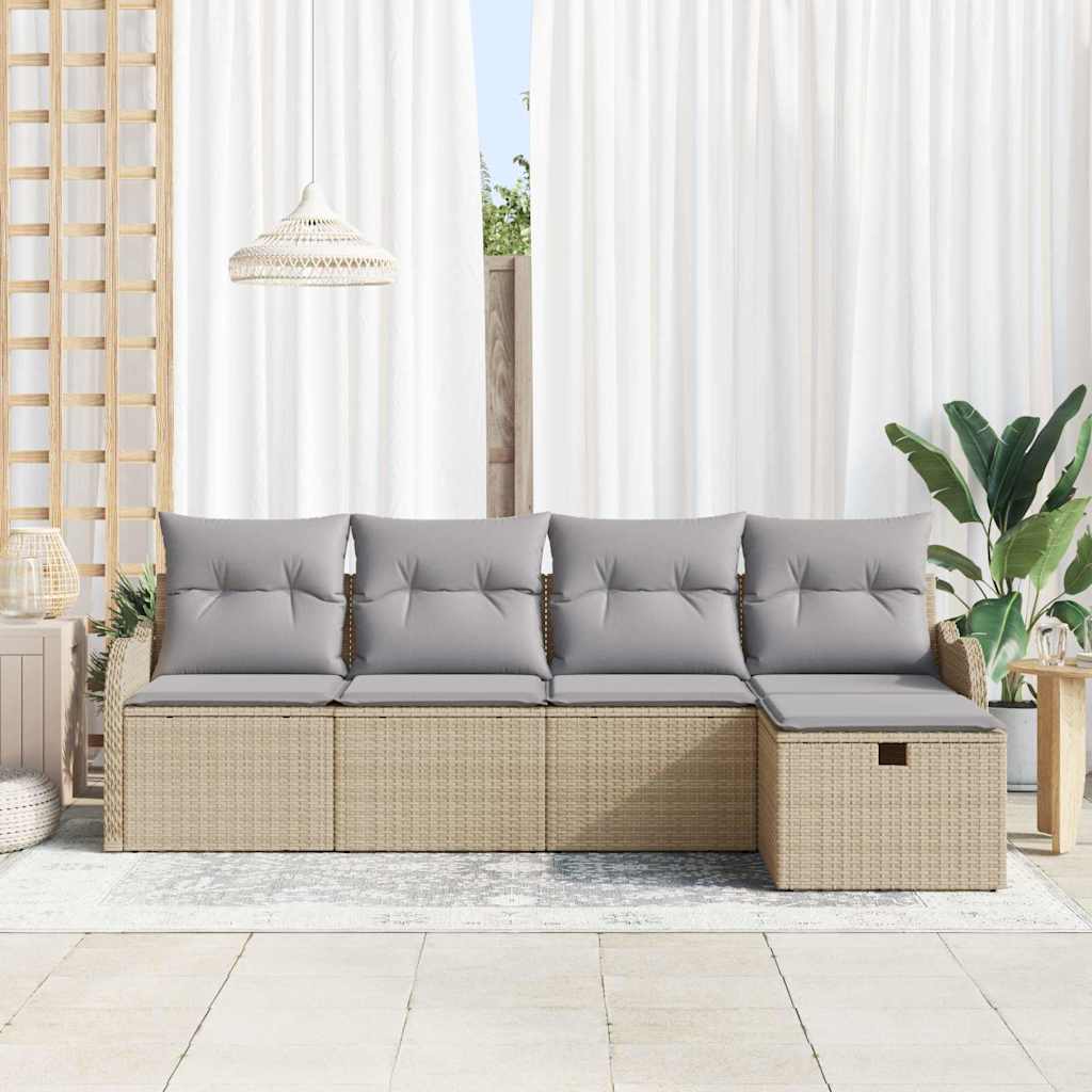 Set Divano da Giardino 5 pcs beige e grigio chiaro Poly Rattan