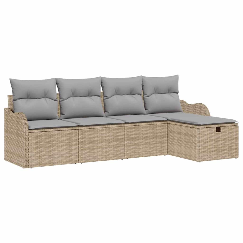 Set Divano da Giardino 5 pcs beige e grigio chiaro Poly Rattan
