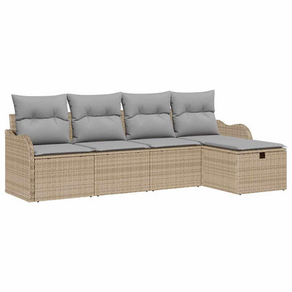 Set Divano da Giardino 5 pcs beige e grigio chiaro Poly Rattan