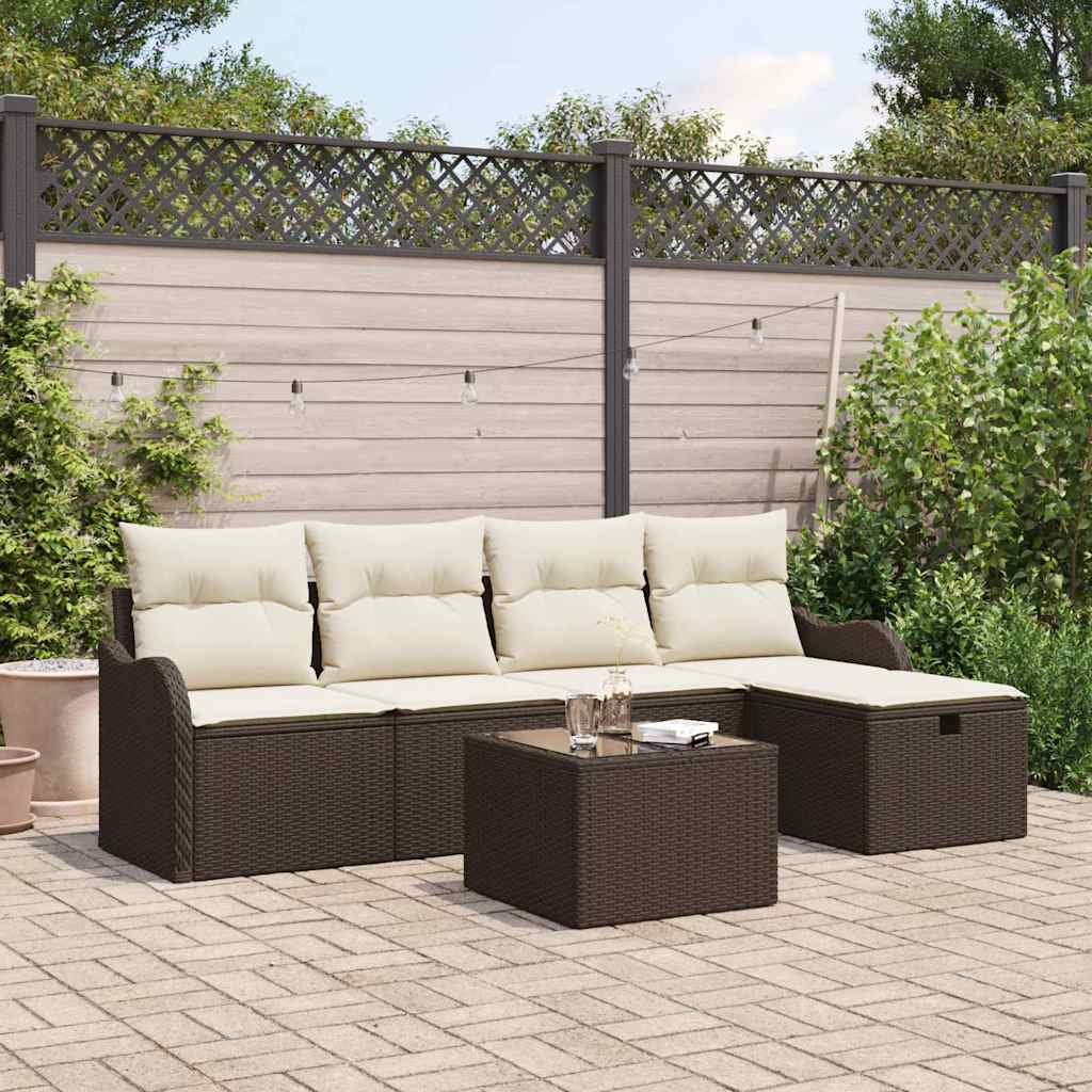 Set Divano da Giardino 6 pcs Marrone e Crema polyrattan