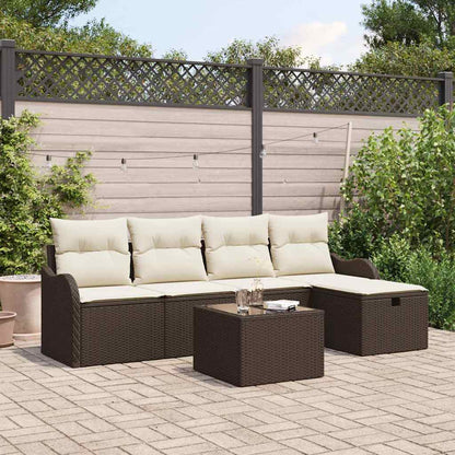 Set Divano da Giardino 6 pcs Marrone e Crema polyrattan