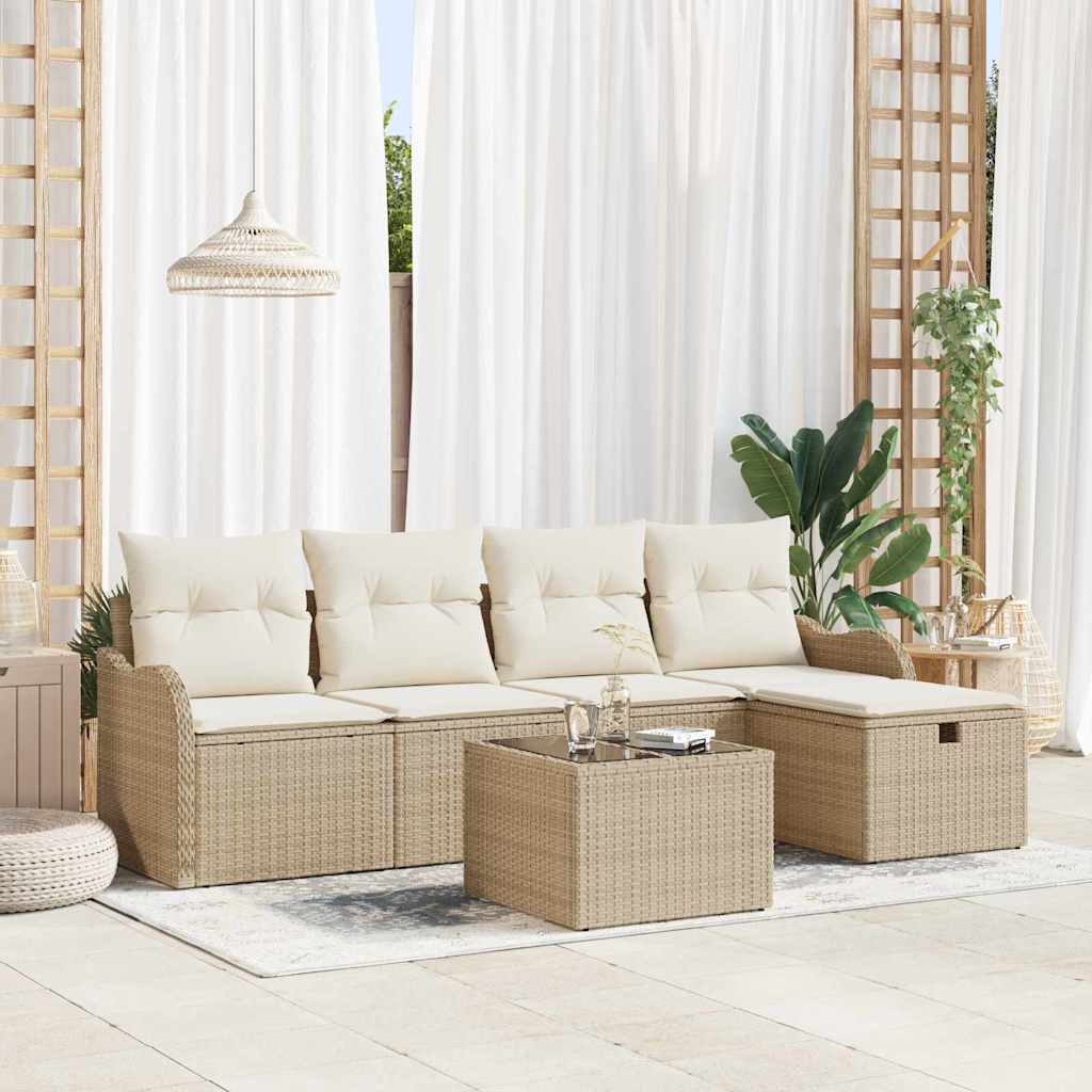 Set Divano da Giardino 6 pcs Beige e Crema polyrattan
