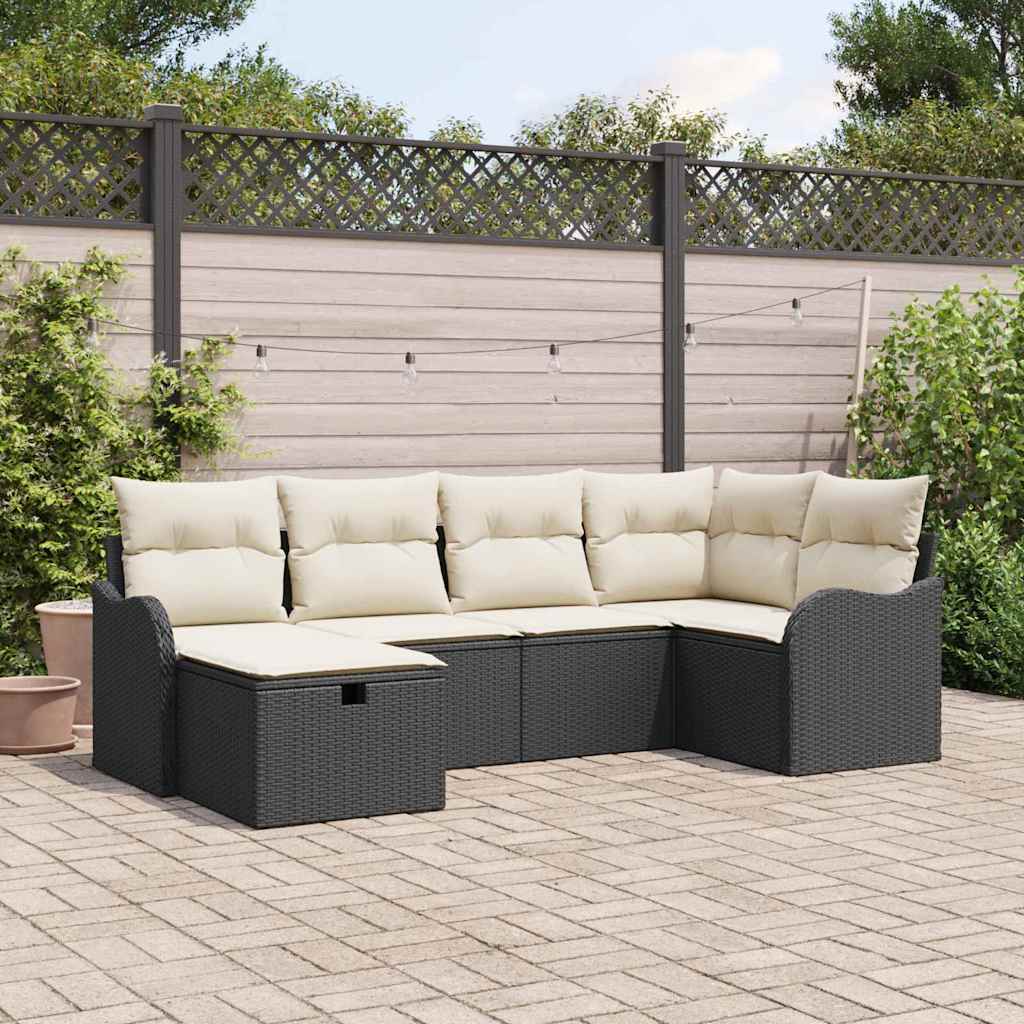 Set Divano da Giardino 6 pcs Nero e Crema Poly Rattan