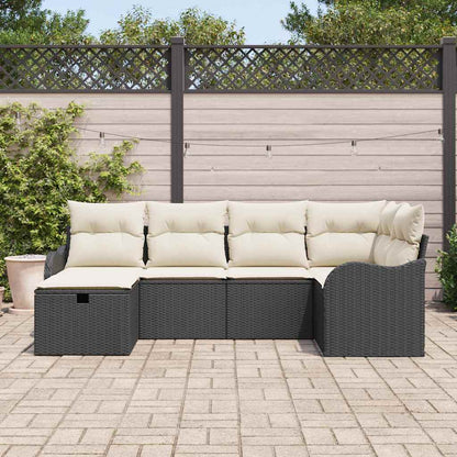Set Divano da Giardino 6 pcs Nero e Crema Poly Rattan