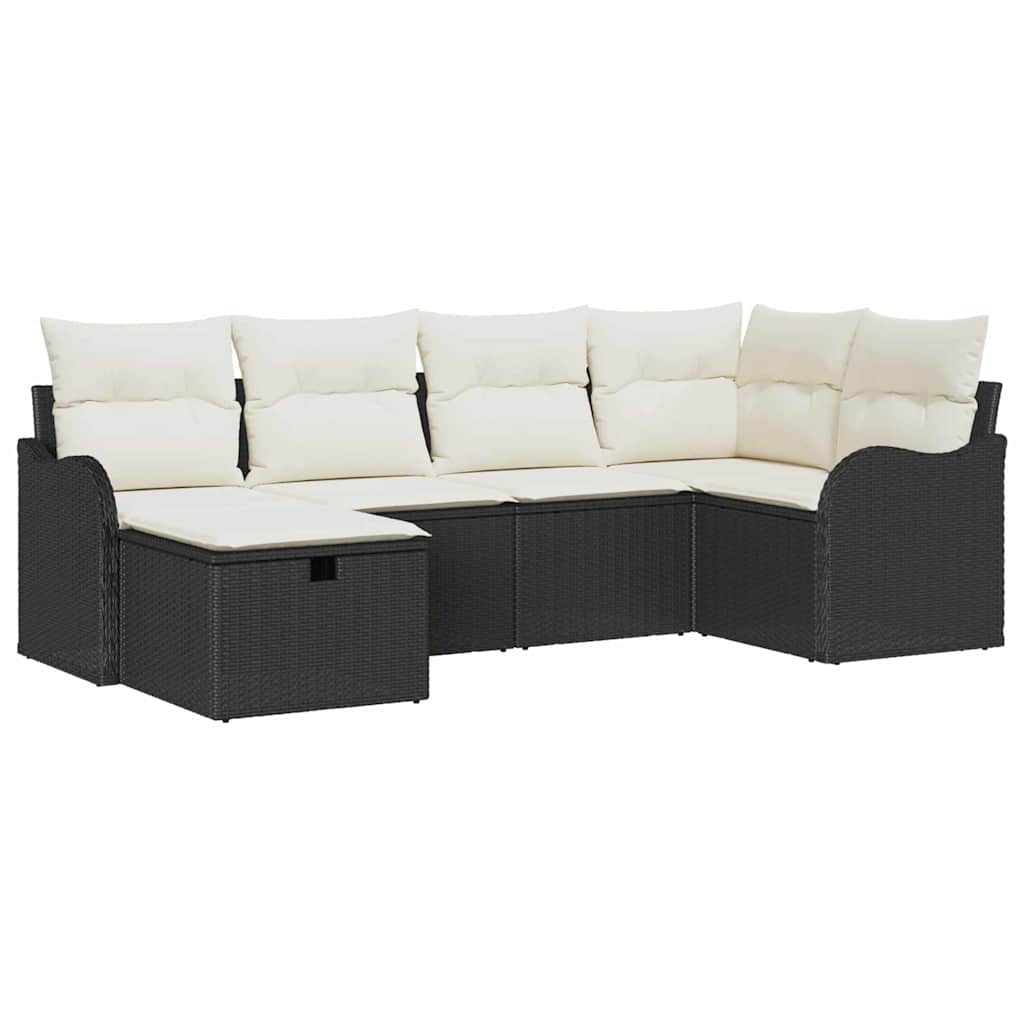 Set Divano da Giardino 6 pcs Nero e Crema Poly Rattan