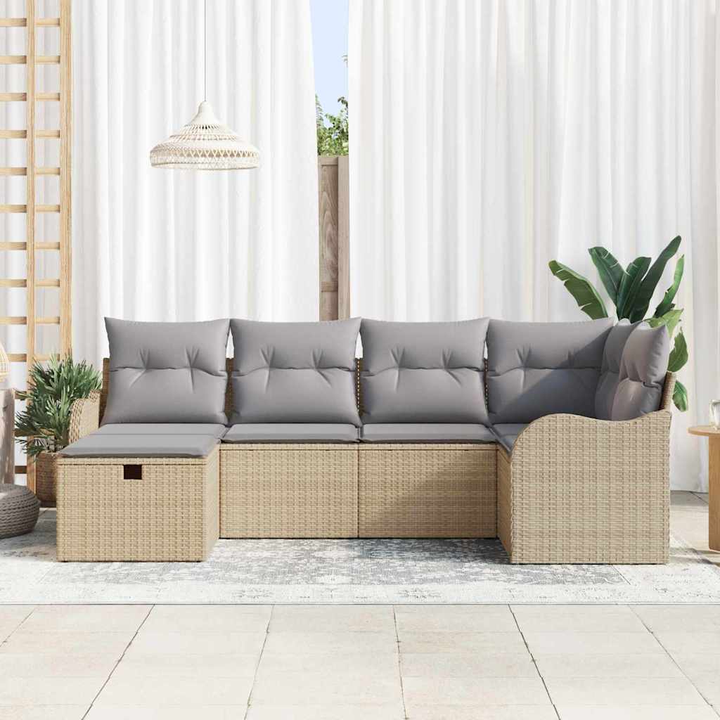 Set Divano da Giardino 6 pcs beige e grigio chiaro Poly Rattan