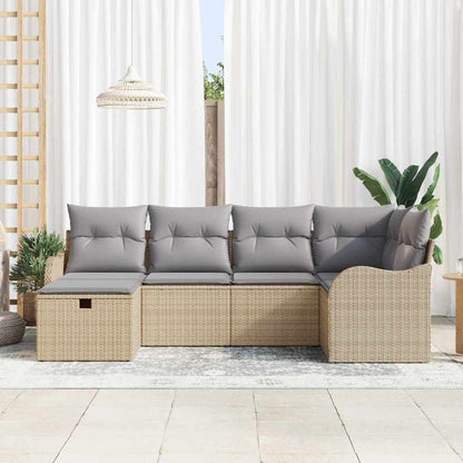 Set Divano da Giardino 6 pcs beige e grigio chiaro Poly Rattan