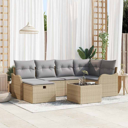 Set Divano da Giardino 7 pcs beige e grigio chiaro Poly Rattan