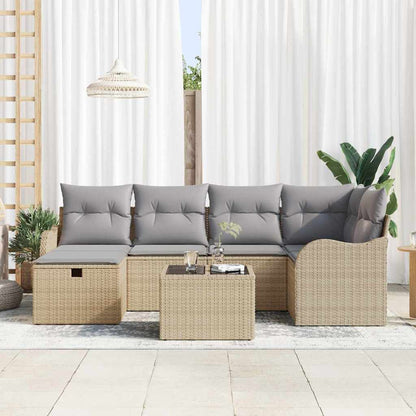 Set Divano da Giardino 7 pcs beige e grigio chiaro Poly Rattan
