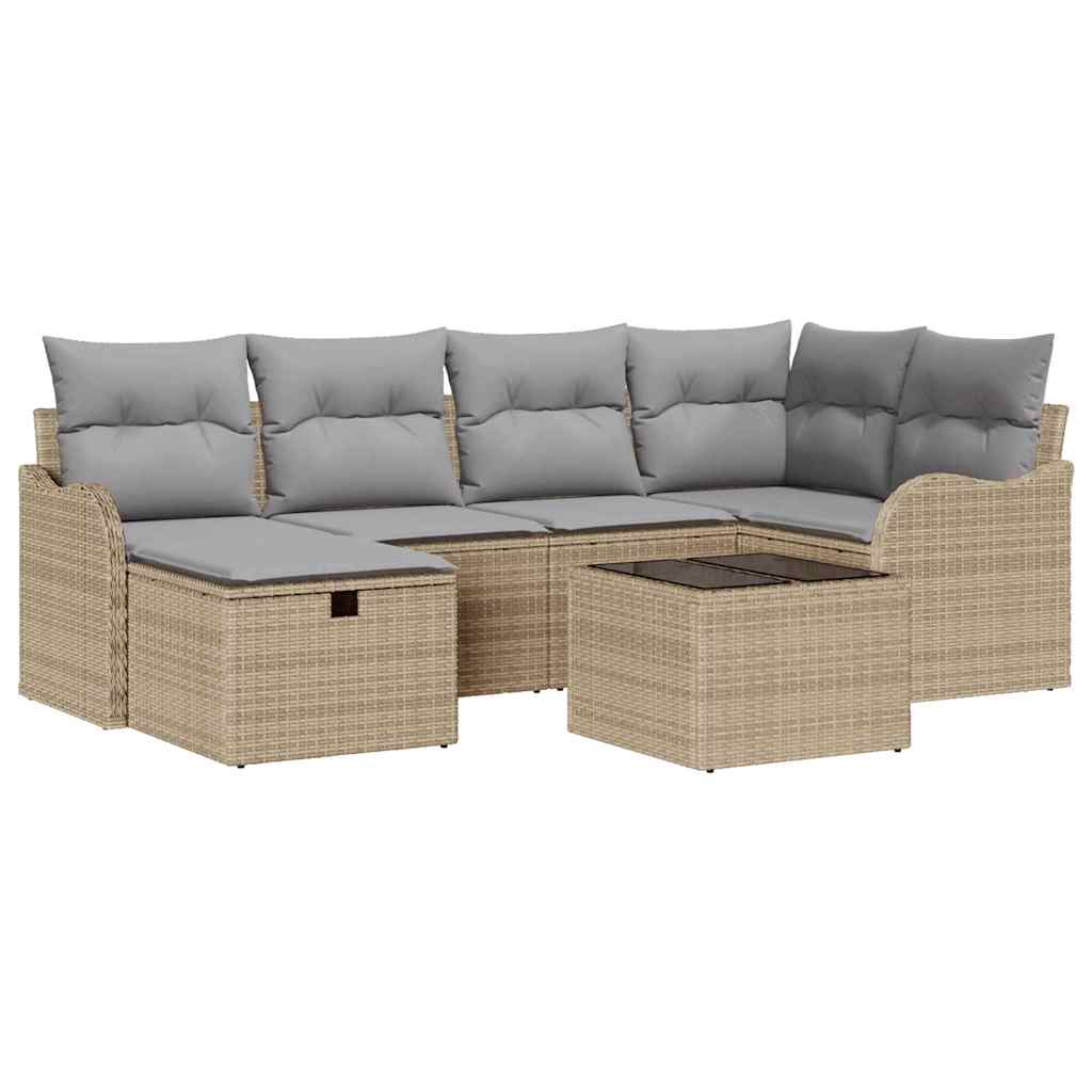 Set Divano da Giardino 7 pcs beige e grigio chiaro Poly Rattan